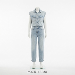 Women Light Blue Denim <b>Shirt</b> And Jeans Set Sleeveless Button <b>Shirt</b> Casual Two Piece Matching Outfit Streetwear Fashion - Product Image 3