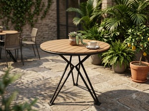 Table d'extérieur en PS avec plateau à lattes et pieds en métal, mobilier de bistrot pour patio et jardin, matériau imperméable, haute qualité, ODM OEM, pour balcon et café - Product Image 5