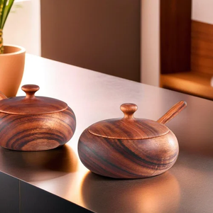 Wood <b>Spice</b> <b>Jar</b> Sugar Bowl Handmade Rustic Wooden Sugar Bowl & Spoon With Lid Minimalist Design Smooth Surface Sugar Bowl/Pot - Product Image 1