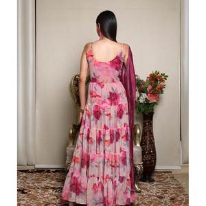 Hermoso traje Anarkali con estampado digital de tamaño XS con parte inferior y Dupatta - Product Image 2