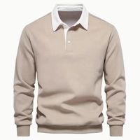 Kemeja Polo Lengan Panjang Pria Kasual Kancing Klasik Kemeja Kerja Katun Berkerah Dasar Kemeja Golf dengan Saku