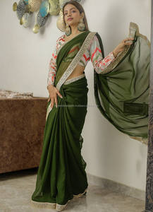 Nuevo Sari de Seda Modal Banarasi de Diseñador, de la Mejor Calidad + Blusa con Adornos de Diamantes Deslumbrantes para Eventos Importantes - Product Image 5