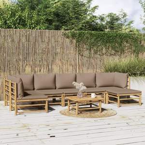 Conjunto Modular Grande para Jardín en Color Taupe con Bambú Natural y Poliéster, Sofás Elegantes para Exteriores - Product Image 1