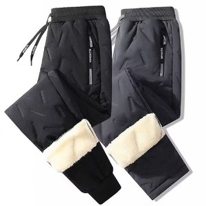 Men's Winter Warm Fleece <b>Lined</b> <b>Pants</b> Full Length Drawstring Solid Color Breathable Casual Trousers - Product Image 5