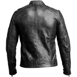 Veste en cuir pour homme, style motard, col montant, coupe trench-coat, pour la moto - Product Image 3
