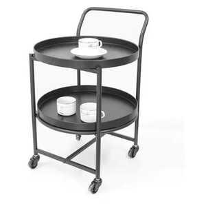 Modern Wood Metal Serving Trolley 2 Tier Wooden Tray Bar Cart Rolling Wine Beverage Cart Kitchen Storage Organizer Rack - Product Image 3