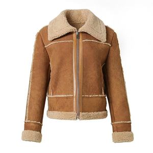 Men's Winter <b>Suede</b> Bomber <b>Jacket</b> With Sherpa Lining Zipper Closure Turn-down Collar Sherpa <b>Jacket</b> For Women's - Product Image 1