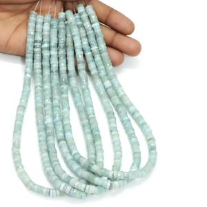 Cuentas Heishi Facetadas de Aguamarina Musgosa: Cuentas de Piedra Preciosa en Forma de Rueda de 5-7mm - Product Image 1