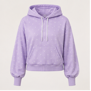 Sudadera con Capucha Personalizable para Mujer, Color Lila Suave, Corte Semi-Corto, Holgada, con Estampado de Puntos, Ligera, Modelo WPHOOD-0008 - Product Image 1
