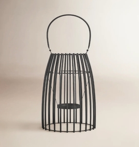 Lanterne à bougie moderne en fil métallique noir - Porte-bougie hurricane avec insert en verre et poignée pour décoration de centre de table - Product Image 2