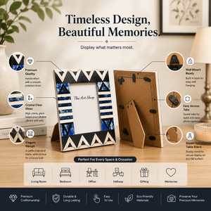 Blue & Black Geometric <b>Wooden</b> Photo <b>Frame</b> | Handmade Decorative Tabletop <b>Picture</b> <b>Frame</b> | Modern Tribal Photo <b>Frame</b> for Home room - Product Image 2