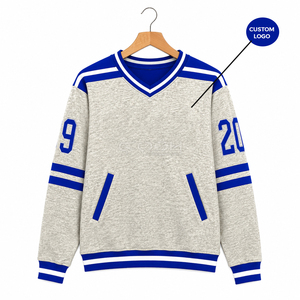 เสื้อสเวตเชิ้ตคอวีลายทางสีเทา-น้ำเงิน แขนยาว ผ้าถัก สไตล์ลำลอง สำหรับฤดูใบไม้ร่วง  ของ Cosh International Sorority Sisterhood พร้อมโลโก้แบบกำหนดเองสำหรับผู้หญิง - Product Image 1