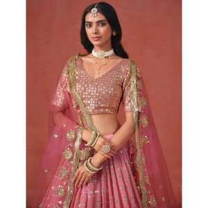 Stunning <b>Peach</b> Georgette Sequins Lehenga Choli for Women - Product Image 5