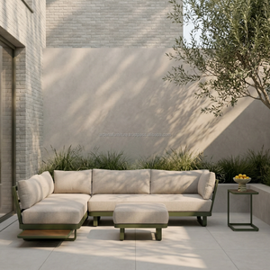 Minimalist Outdoor Garden <b>Sofa</b> Set with Center Ottoman and <b>Side</b> <b>Table</b> Aluminum Frame Beige Cushions Durable Design - Product Image 4