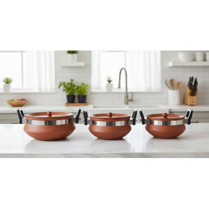 SwamiG TradeX Juego de 3 Tapas Tradicionales de Barro Natural Terracota Hechas a Mano, Ecológicas, Resistentes a la Decoloración, Antiadherentes y Ligeras - Product Image 3