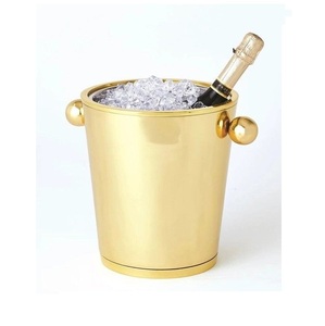 Seau à glace de luxe en or poli pour vin et champagne – Refroidisseur en acier inoxydable avec poignées sphériques modernes - Product Image 1