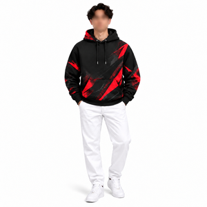 Men's Hooded Sweatshirt Black <b>Red</b> Geometric Print Breathable Regular Fit Sporty Style Winter <b>Hoodie</b> - Product Image 4