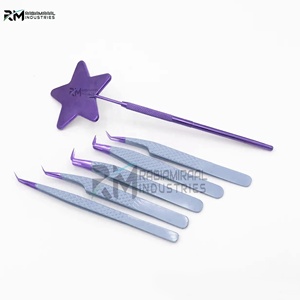 Pince à épiler pour extensions de cils RMI de haute qualité en argent avec embout violet et poignée diamantée, logo personnalisé - Product Image 4