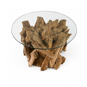 Table basse ARTERRA LuxuryTeak Root avec plateau en verre, forme de souche d'arbre moderne, décorative, pour salon, maison, hôtel. - Product Image 2