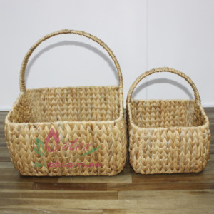 Panier en jacinthe d'eau fait main, rustique et écologique, avec poignées hautes, pour pique-nique et rangement, emboîtable - Product Image 3
