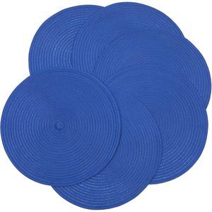 Set di 6 tovagliette rotonde blu da 15 pollici in cotone e poliestere, lavabili, con design intrecciato per la tavola - Product Image 1