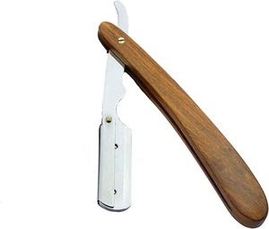 Professional Barber Style Stainless Steel <b>Straight</b> Shaving Swing Lock <b>Razor</b> with Natural Wooden Handle Pouch Included - Product Image 3