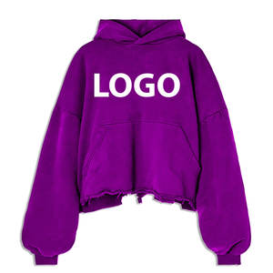 Sudadera con capucha extragrande con logo personalizado, efecto desgastado, lavado ácido, bajo cortado, dobladillo sin rematar vintage, para hombre y mujer - Product Image 2