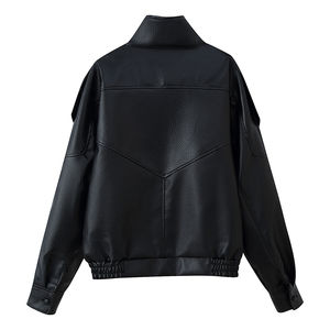 Veste en cuir noir personnalisée, finition à capuche, manches longues, coupe-vent, fermeture éclair, boutons, style tendance - Product Image 3