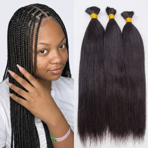 Natural Black Straight Remy Human Hair Bundles 3 Pieces Pre-Stretched Knotless <b>Braiding</b> Hair Extensions - Product Image 6