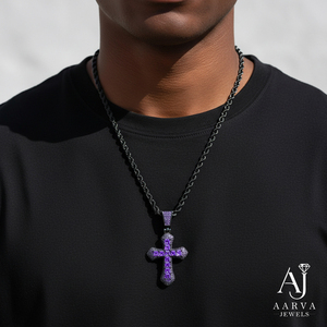 Collier pendentif croix violet serti de zircons, plaqué or, chaîne en argent style punk, unisexe, cadeau de fête, bijoux - Product Image 6