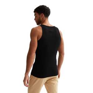 Camiseta sin mangas de punto con cuello redondo para hombre, color negro, informal, lisa - Product Image 2