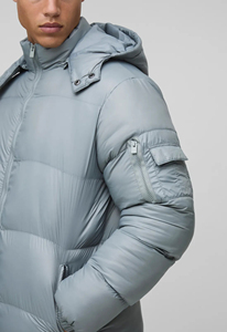 Luxury Men's Goose Puffer Jacket Custom High Quality Winter <b>Coat</b> with <b>Stand</b> Collar <b>Vintage</b> Metal Zipper Shiny Hood - Product Image 6