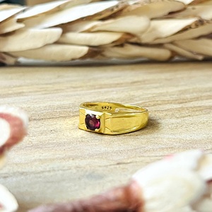 Latest Design <b>Garnet</b> Gold <b>Ring</b> Minimalist Brass <b>Rings</b> For Men 18k Plated Geometric Signet Statement Jewelry Wholesale/OEM/ODM - Product Image 1