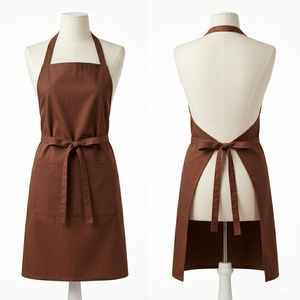 Women Chef <b>Apron</b> 320 GSM Premium Cotton Canvas Brown Cross Back Panel Design Custom Embroidery Print Woven Logo - Product Image 4