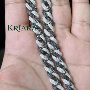 Collar de Cadena de Eslabones de Plata S925 con Baño de Rodio y Moissanita para Hombre, Corte Brillante Redondo, Micro Pavé, Joyería de Destaque para Uso Diario - Product Image 4
