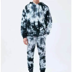 Ensemble de survêtement noir tie-dye personnalisé : sweat à capuche et pantalon de jogging assortis, tenue de sport décontractée deux pièces style streetwear - Product Image 1