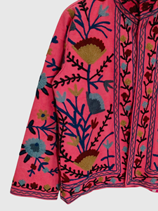 Hand Embroidered Floral Cotton Mandarin Collar Jacket Full Sleeve Regular Length Adult Women'<b>s</b> Spring Wear Prairie Chic Style - Product Image 4