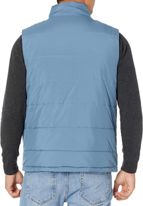 Gilet matelassé sans manches pour homme, bleu, col montant, fermeture éclair intégrale, décontracté, couleur unie, velours, grande taille, respirant, pour l'automne - Product Image 2