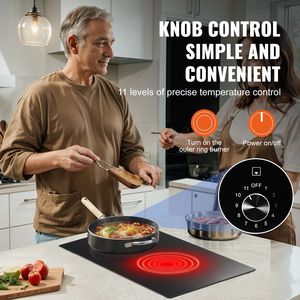Piano Cottura Elettrico in Ceramica da 12 Pollici con 2 Bruciatori, 3000W, Pannello in Vetro, Manopole, Controllo Touch, Alimentazione a Gas - Product Image 3