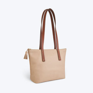 Sac fourre-tout en cuir avec fermeture éclair, sac à bandoulière, sac de shopping personnalisé avec logo, couleur beige, motif lettres, extra large, grainé - Product Image 3