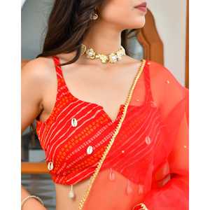 Ensemble de lehenga sans manches rouge aux couleurs des baies - Product Image 2