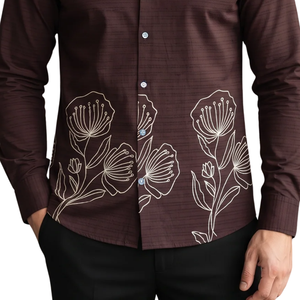 Dark <b>Brown</b> <b>Mens</b> Floral Printed Long Sleeve <b>Shirt</b> Button Down Casual Slim Fit Fashion Dress <b>Shirt</b> Custom Apparel Manufacturer - Product Image 6