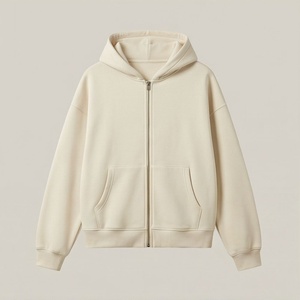 Cotton French Terry Sweatshirt Men Women Casual Style Unisex Blank Zipper Hoodie <b>Drop</b> Shoulder Boxy Fit Customized Color - Product Image 1