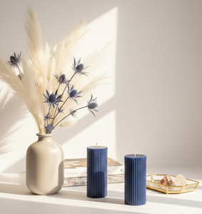 Ribbed Pillar <b>Candle</b> designed to bring warmth and sophistication to any space. Crafted from high quality wax, - Product Image 3