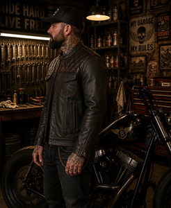 Veste de motard en cuir véritable pour homme, écologique, sans col, design matelassé, fermeture éclair, doublure Paisley, style moto, hiver - Product Image 2