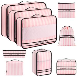 Bagnex – Ensemble de cubes de rangement en nylon rayé pour voyage, pochettes organisatrices de bagages avec compartiments étiquetés, fermeture éclair, sac à linge - Product Image 2