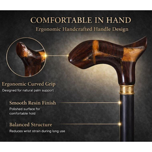 Bastón de Madera Natural Ecológico, Bastón de Madera Dura con Empuñadura de Cuero, Bastón de Movilidad de Madera Hecho a Mano - Product Image 5