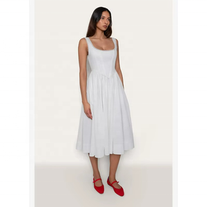 Robe midi blanche personnalisée pour femme, col carré, sans manches, coupe trapèze, robe décontractée d'été, OEM ODM - Product Image 1