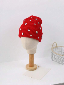 Gorro de Lana Personalizado para Mujer, Color Sólido, con Pelo de Conejo, Adornado con Pedrería, Técnica de Bordado 3D, para Viajes y Negocios - Product Image 4