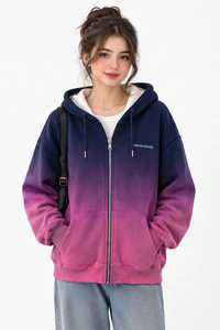 Sudadera con capucha y cremallera de gran tamaño con degradado de Oneten Apparel, unisex, de forro polar, informal, para otoño - Product Image 1